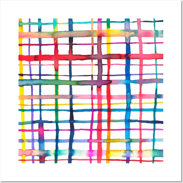 Pocket - Grid Checks Lines Watercolor Multicolored Wall Art by ninoladesign